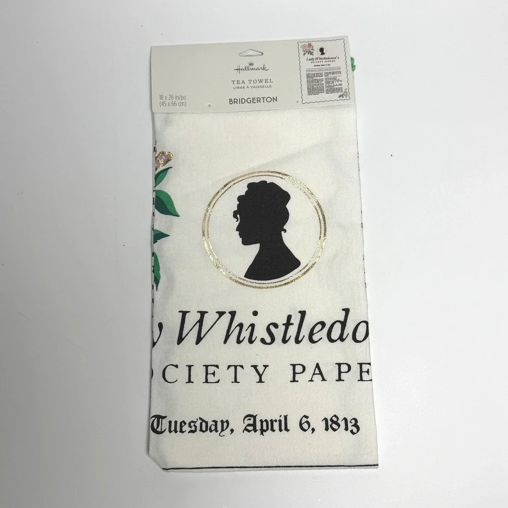 Hallmark Bridgerton Lady Whistledown Tea Towel‎ Cotton 18x26 New Society Papers